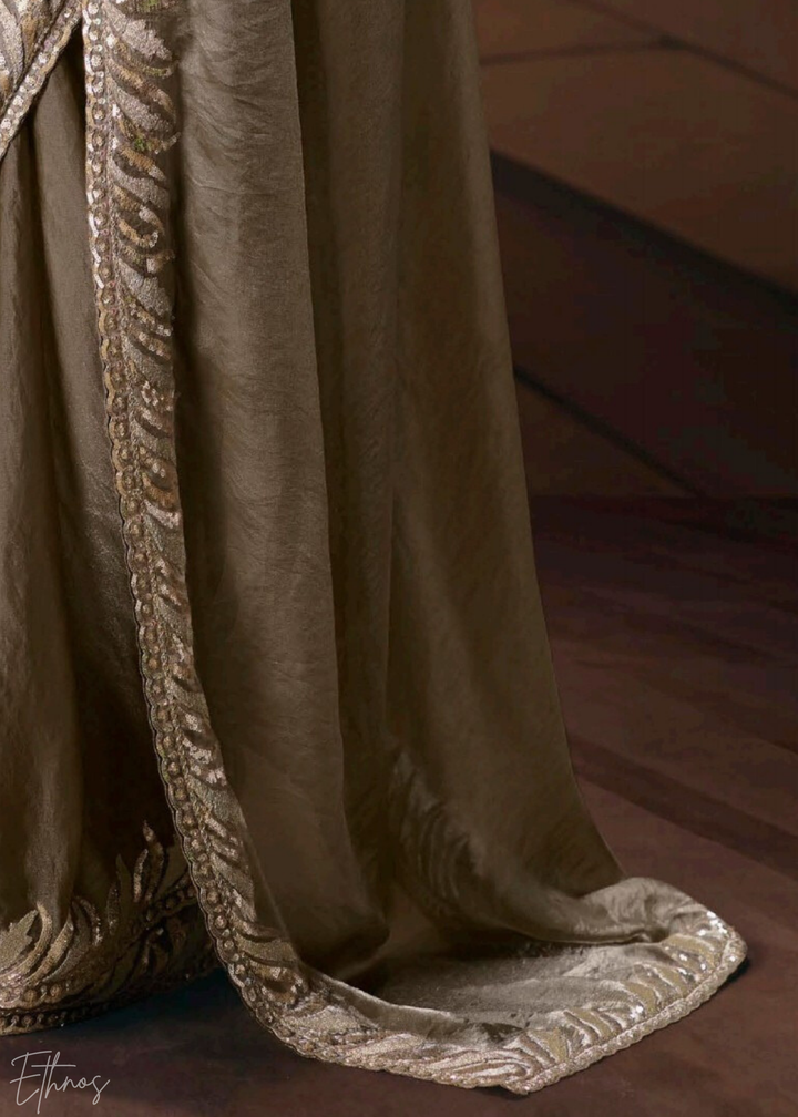 Gray Sequins Organza Saree