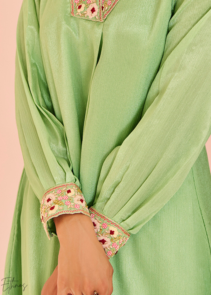 Light Green Chinon Embroidered Kurta Palazzo Set