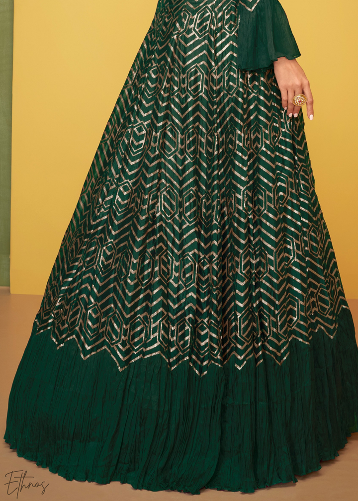 Green Gilded Silk Jacket Gown Set