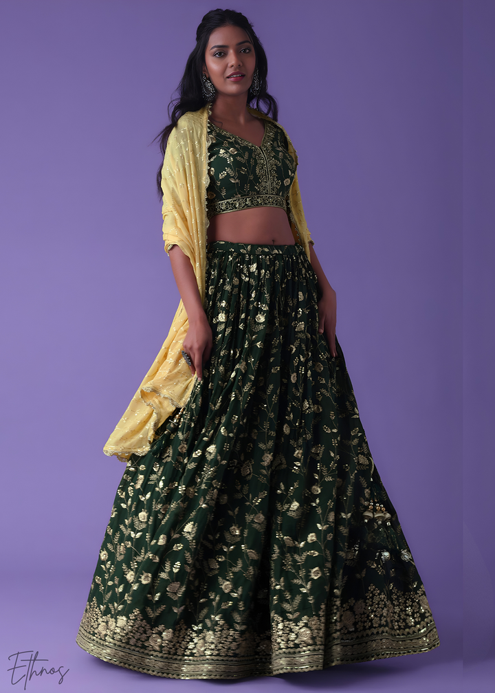 Green Sequins Georgette Lehenga