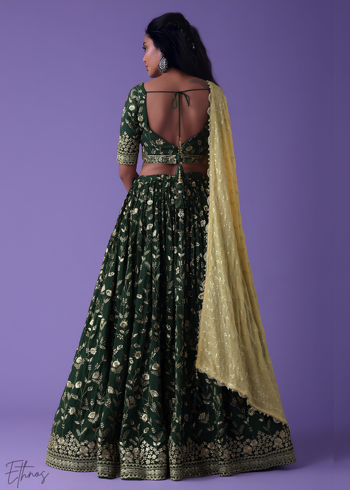 Green Sequins Georgette Lehenga