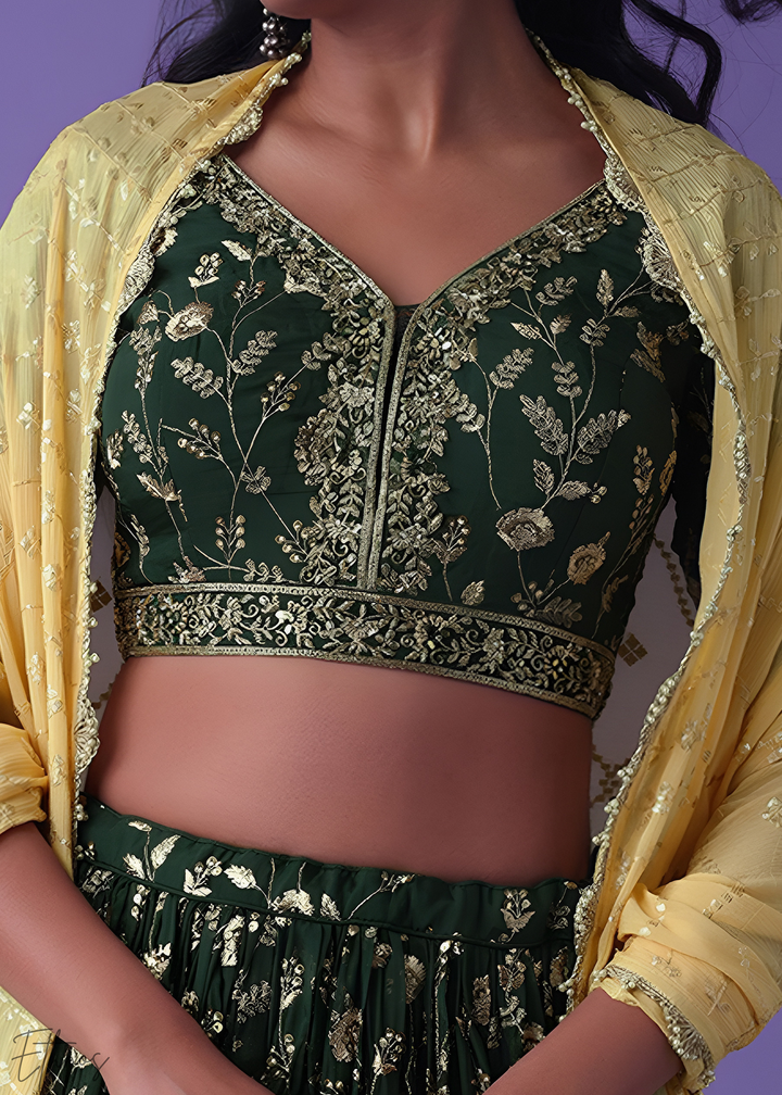 Green Sequins Georgette Lehenga