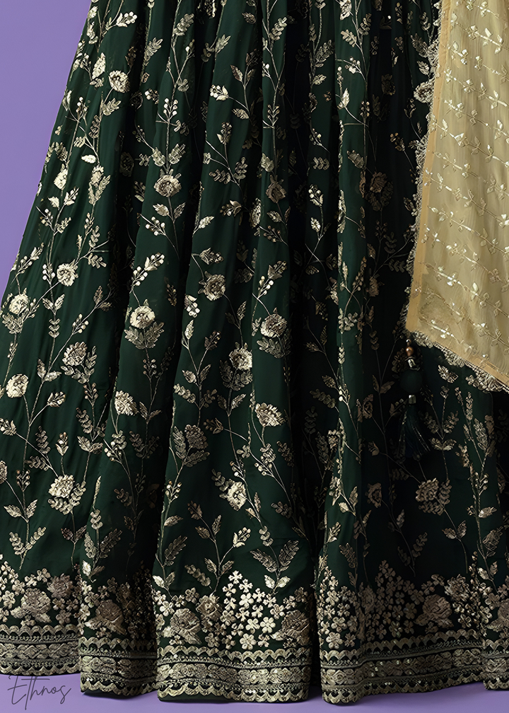 Green Sequins Georgette Lehenga