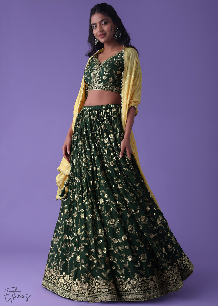 Green Sequins Georgette Lehenga