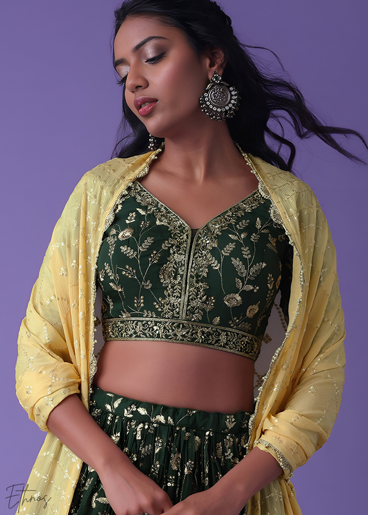 Green Sequins Georgette Lehenga