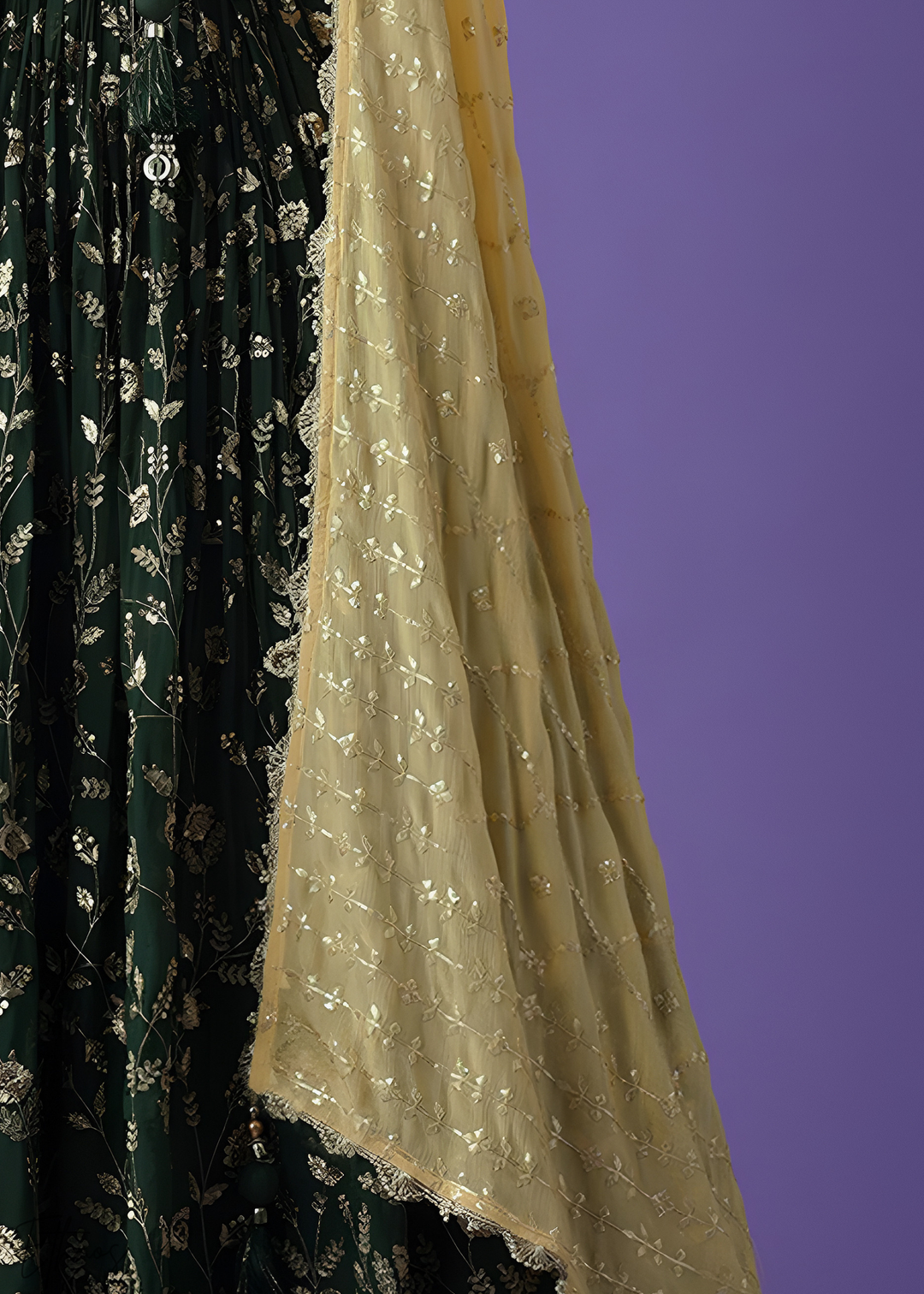 Green Sequins Georgette Lehenga