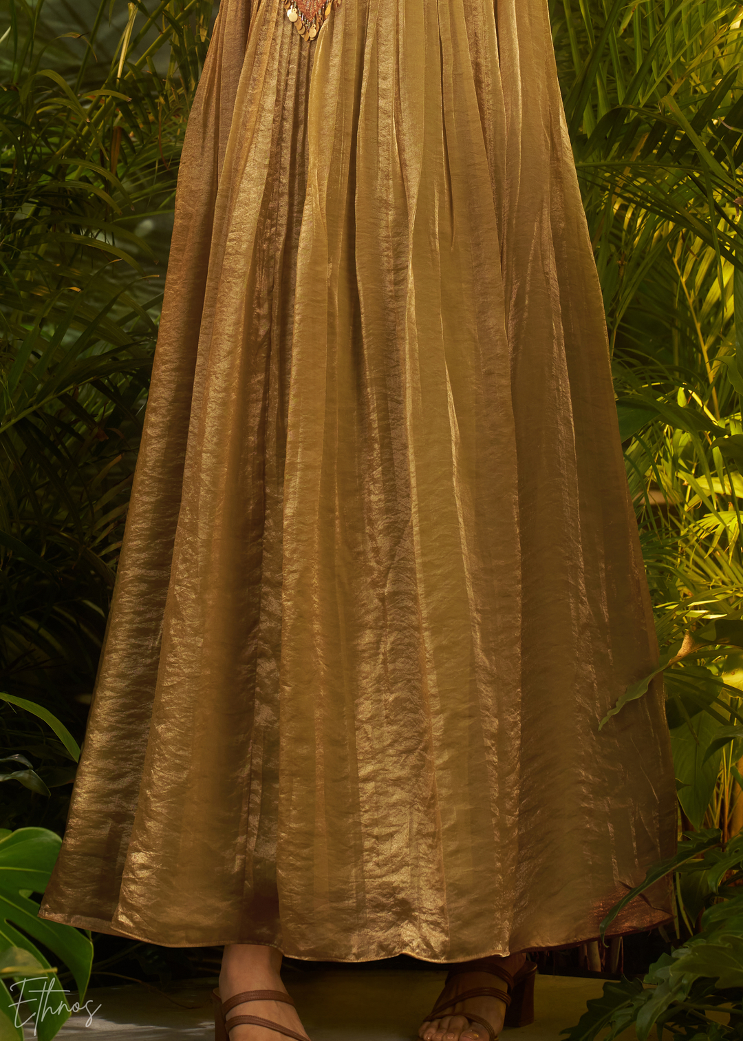 Golden Green Zardozi Organza Kalidar Kurta