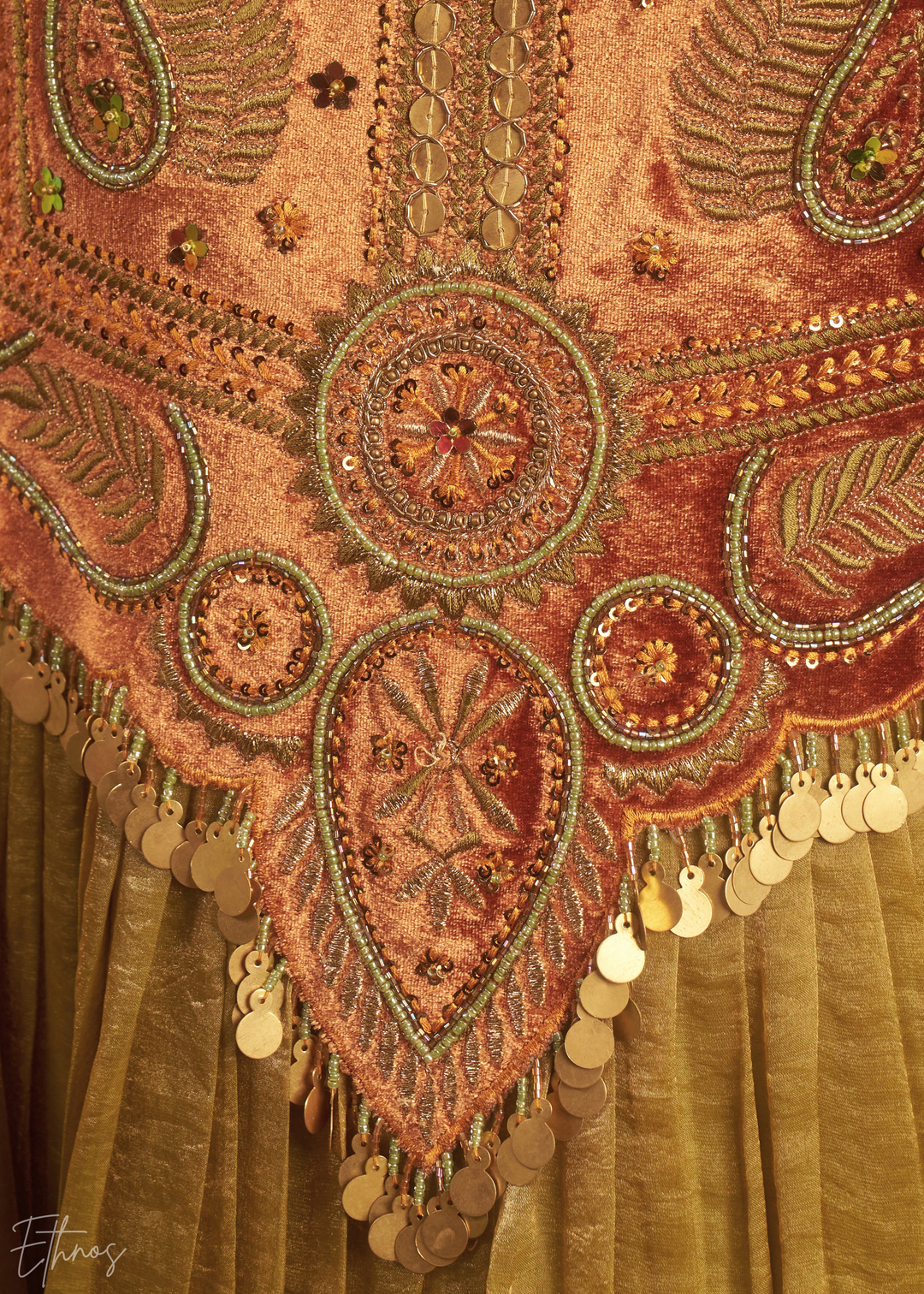 Golden Green Zardozi Organza Kalidar Kurta