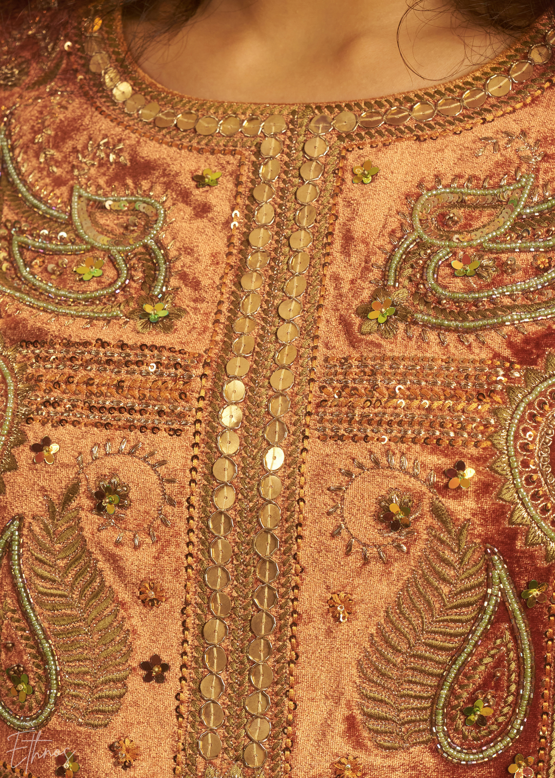 Golden Green Zardozi Organza Kalidar Kurta