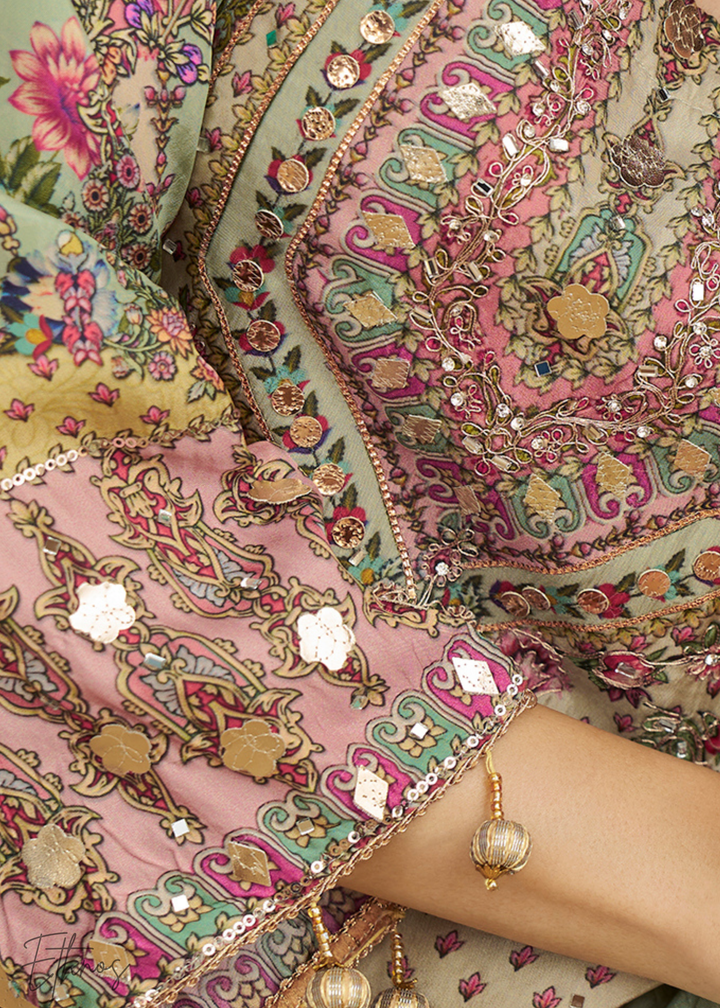 Pastel Green Crepe Silk Palazzo Salwar Suit