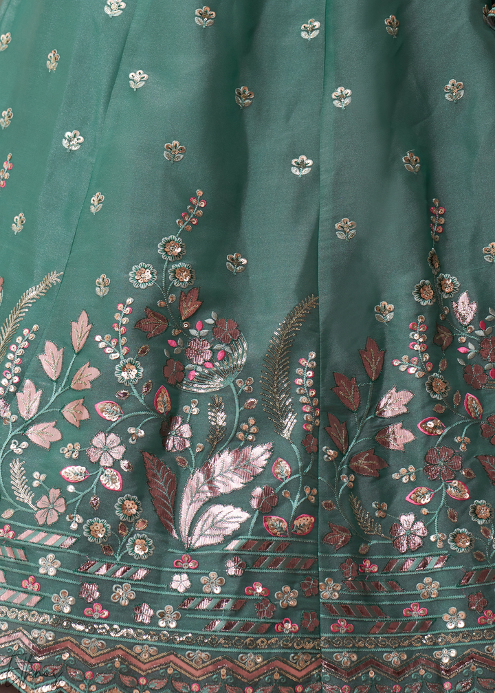 Sage Green Sequins Organza Lehenga