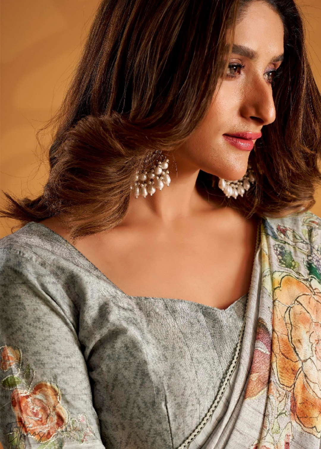 Silver Orchad Kasheeda Tusser Silk Saree