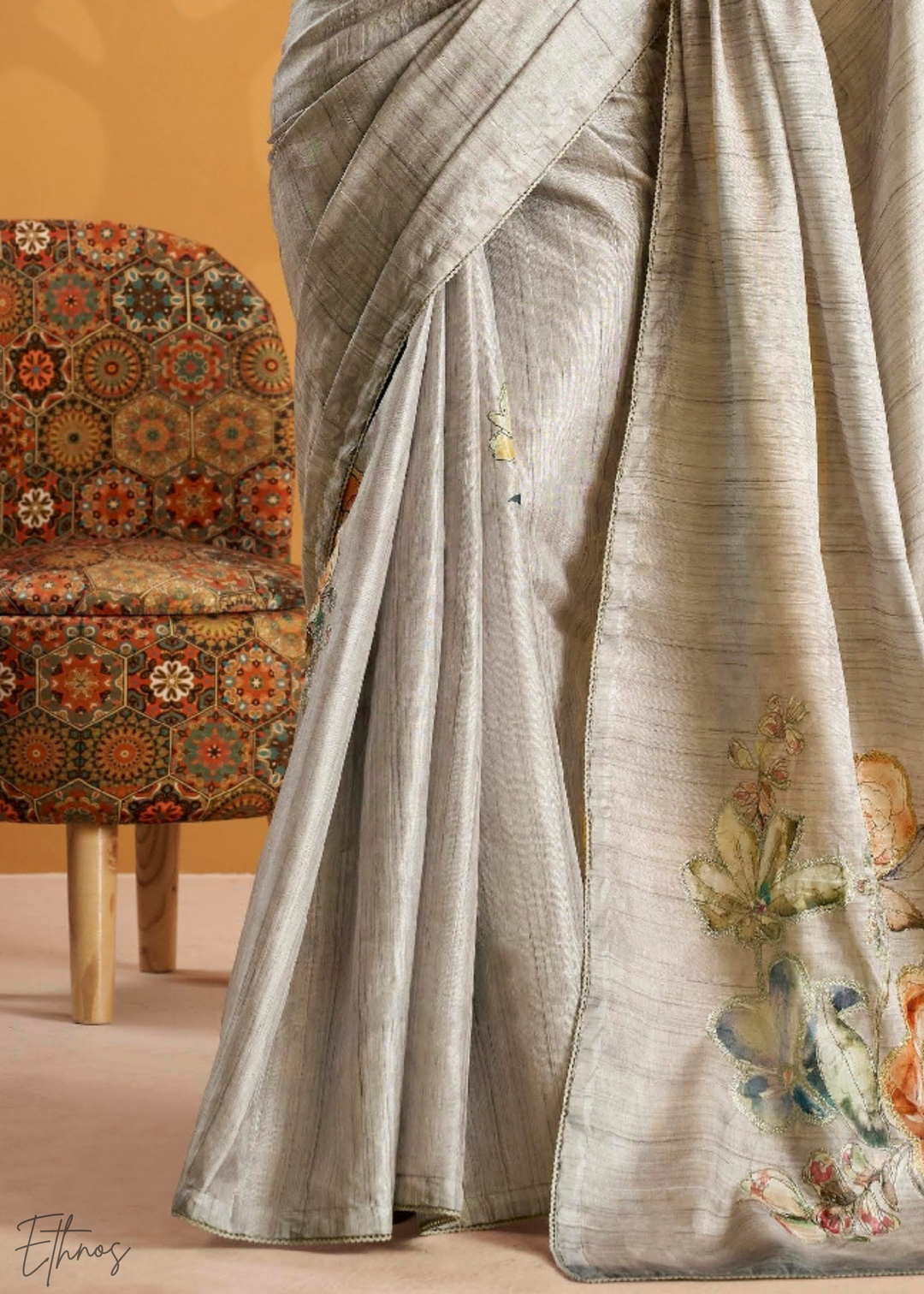 Silver Orchad Kasheeda Tusser Silk Saree