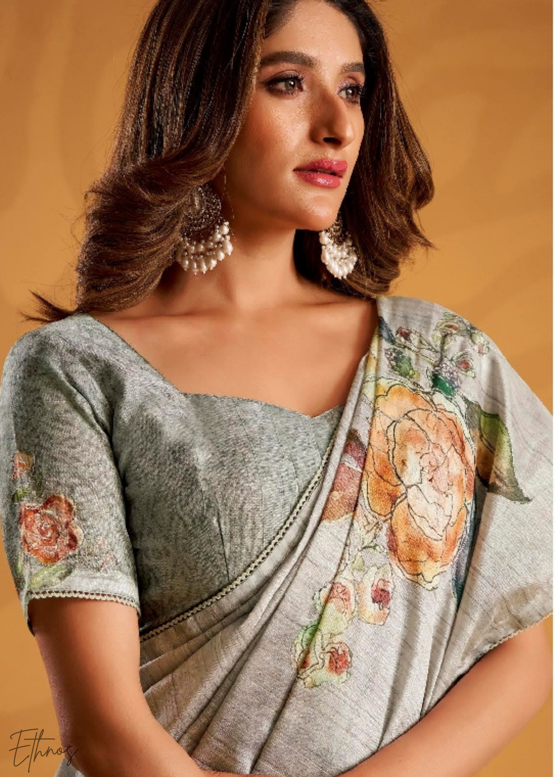 Silver Orchad Kasheeda Tusser Silk Saree