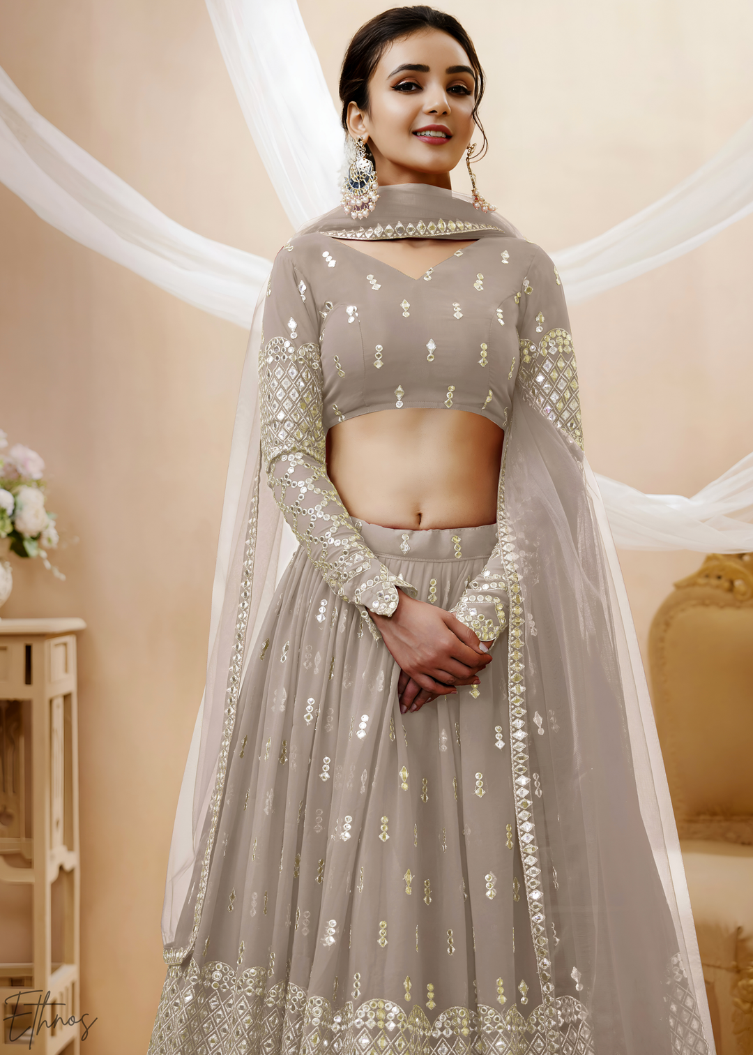 Grey Sequins Georgette Lehenga