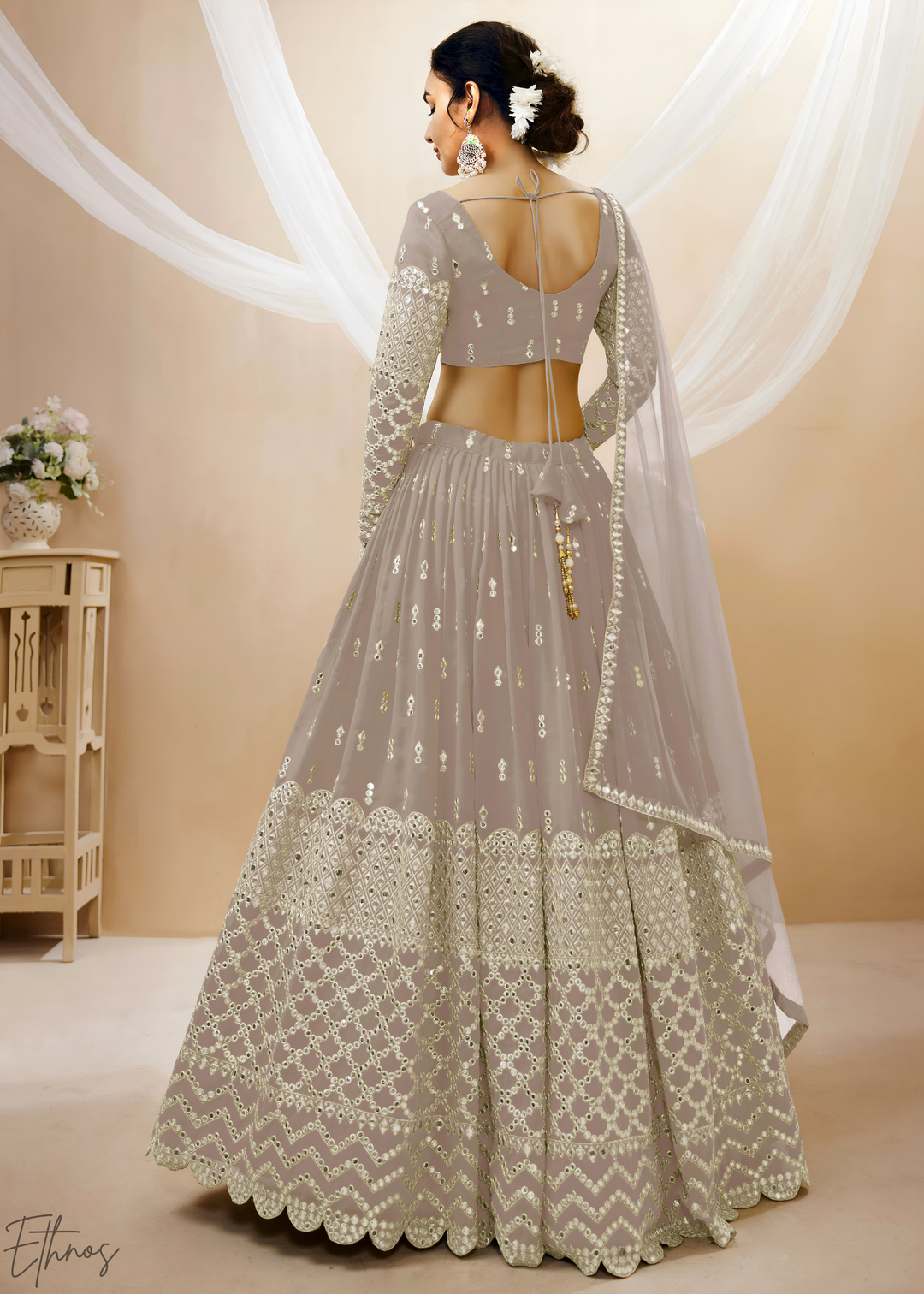 Grey Sequins Georgette Lehenga