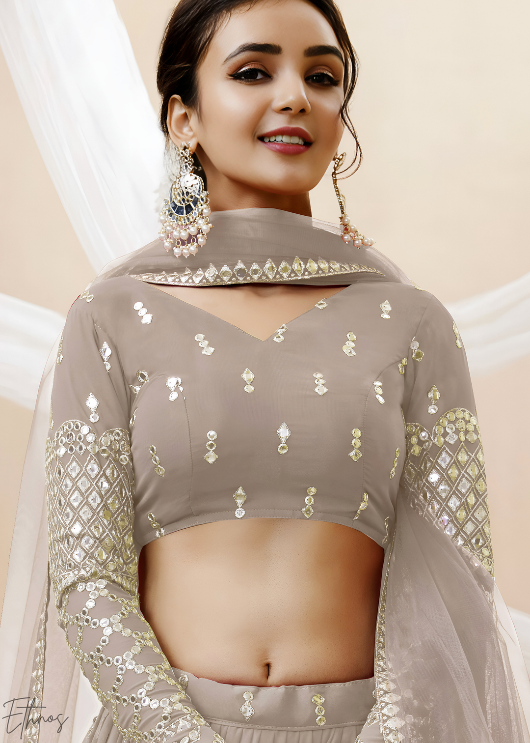 Grey Sequins Georgette Lehenga
