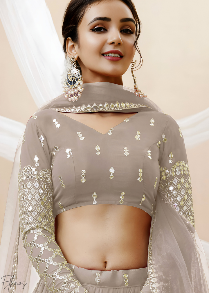 Grey Sequins Georgette Lehenga