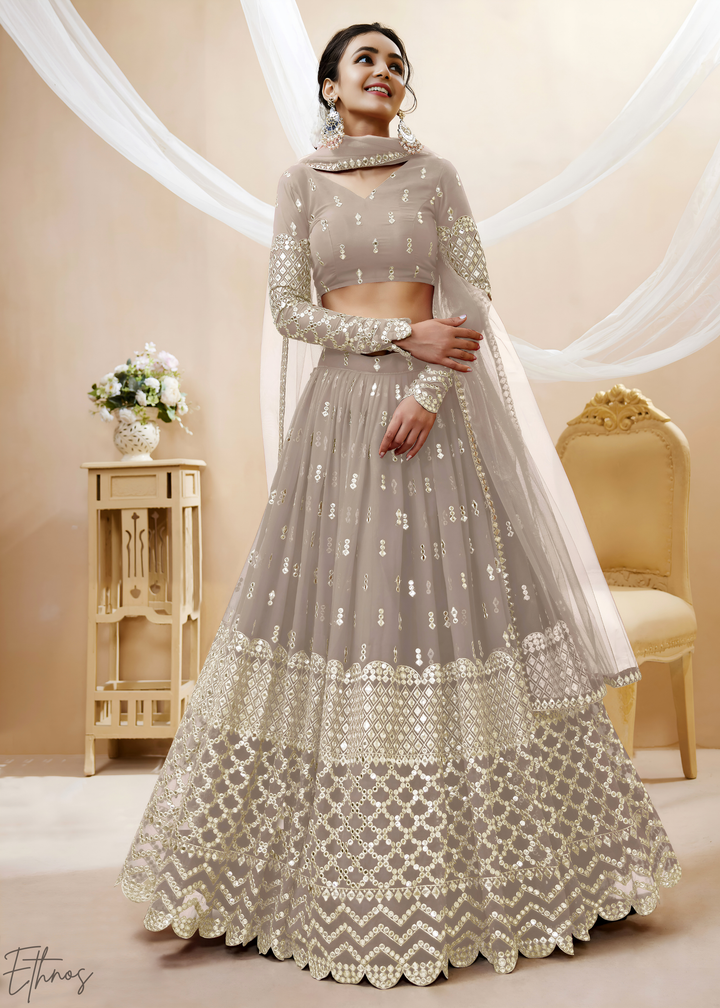 Grey Sequins Georgette Lehenga