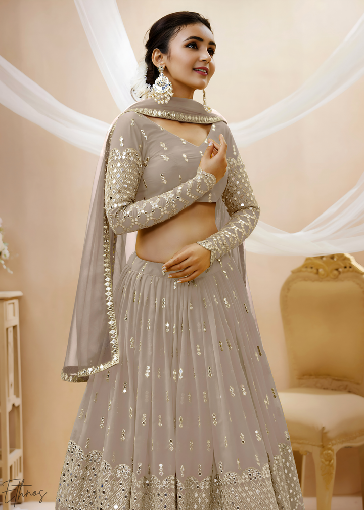 Grey Sequins Georgette Lehenga