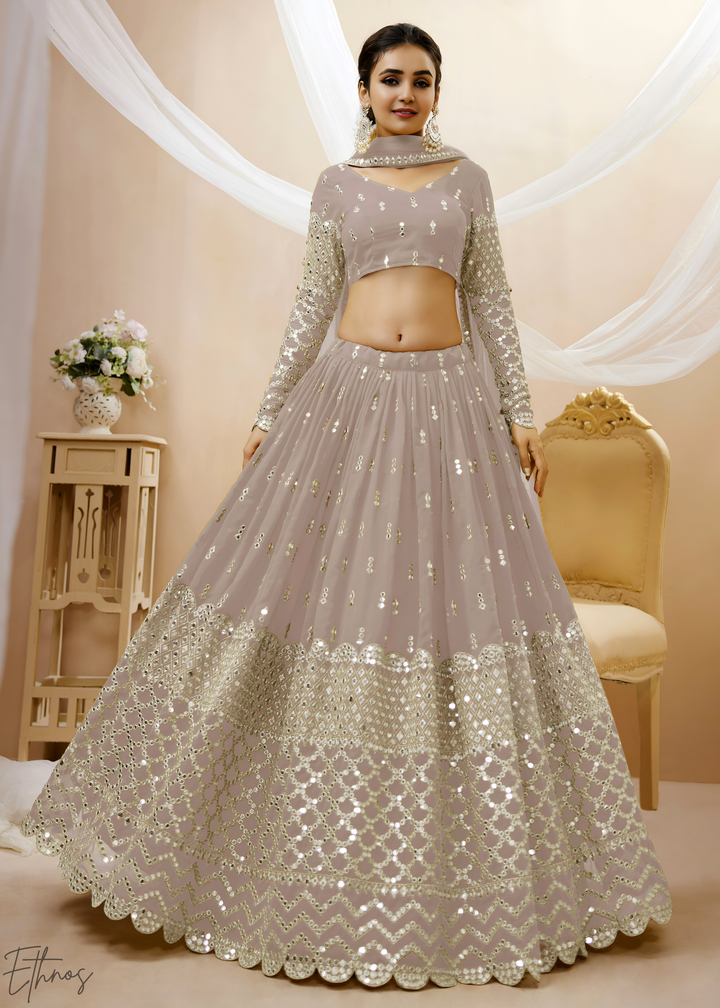 Grey Sequins Georgette Lehenga