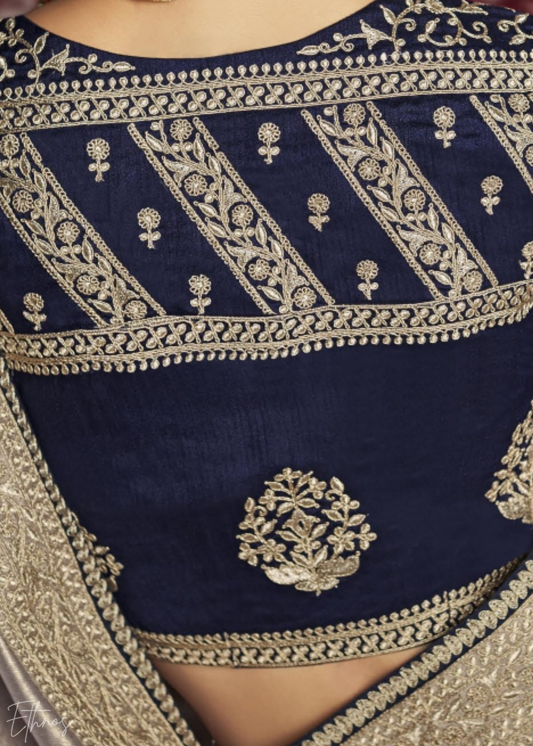 Grey Metallic Embroidered Organza Silk Saree : Top Pick