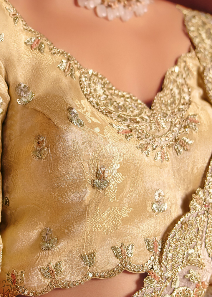 Greyish Beige Floral Resham Silk Saree