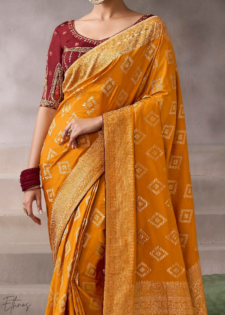 Honey-Lattice Jacquard Crepe Silk Saree