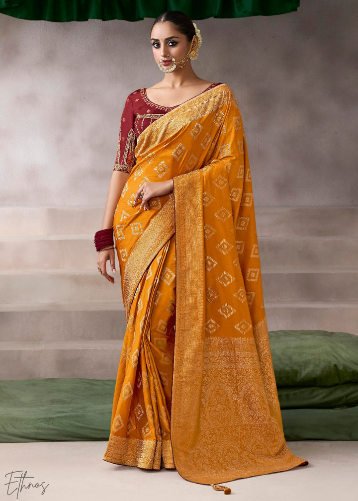 Honey-Lattice Jacquard Crepe Silk Saree