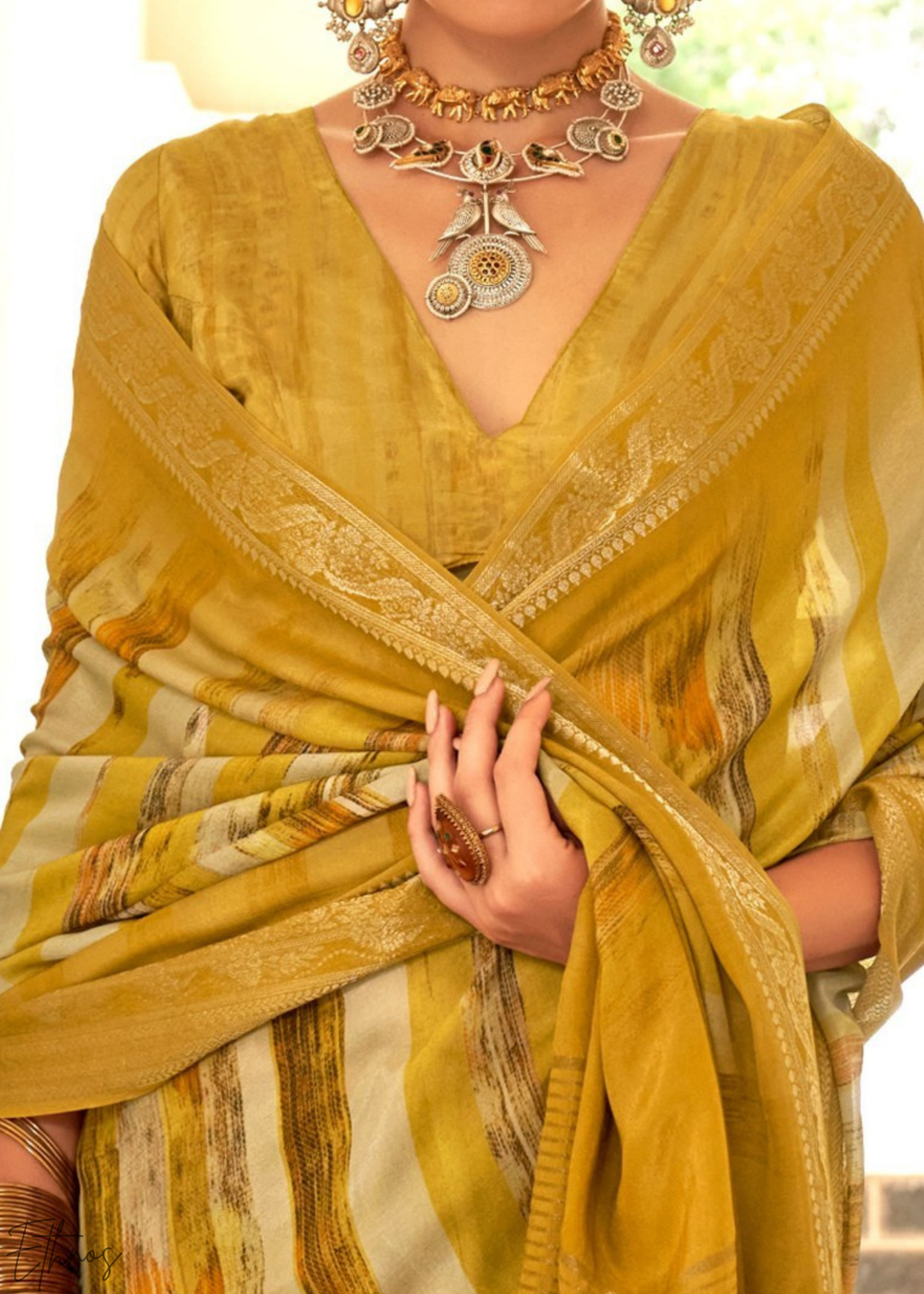 Honey Gold Striped Jacquard HO Silk Saree