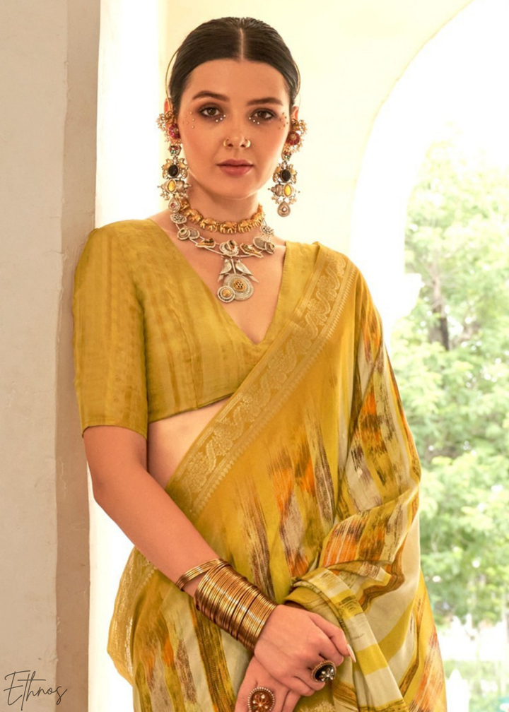 Honey Gold Striped Jacquard HO Silk Saree