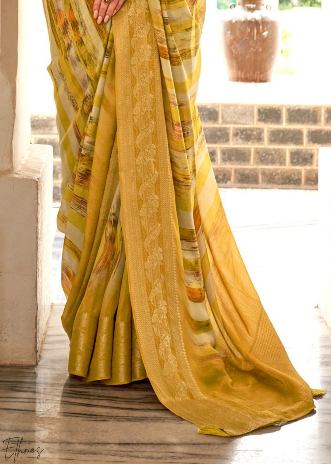 Honey Gold Striped Jacquard HO Silk Saree