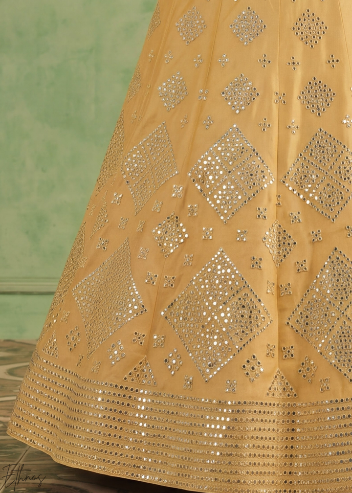 Honey Mustard Diamond Mirror Embellished Organza Lehenga Choli