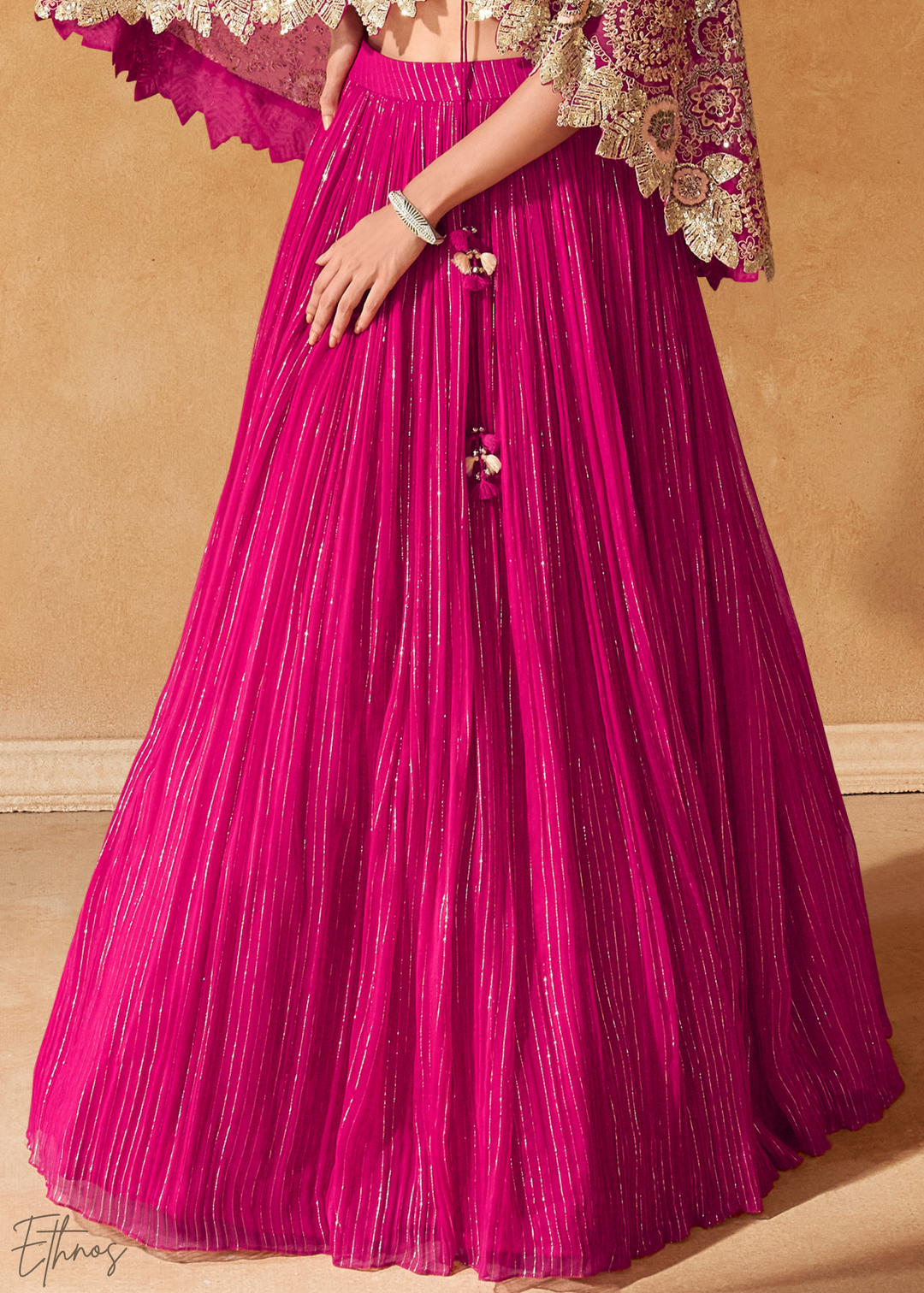 Hot Pink Chinon Shrug Skirt Set