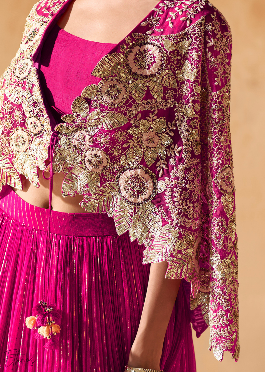Hot Pink Chinon Shrug Skirt Set