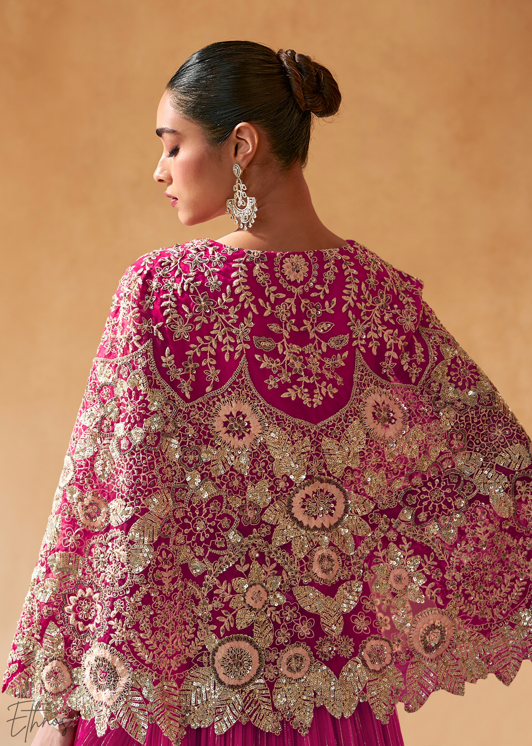 Hot Pink Chinon Shrug Skirt Set