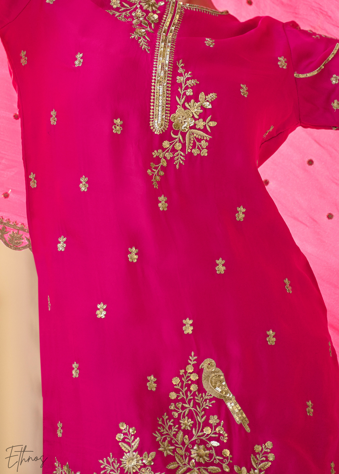 Hot Pink Crepe Silk  Dhoti Suit