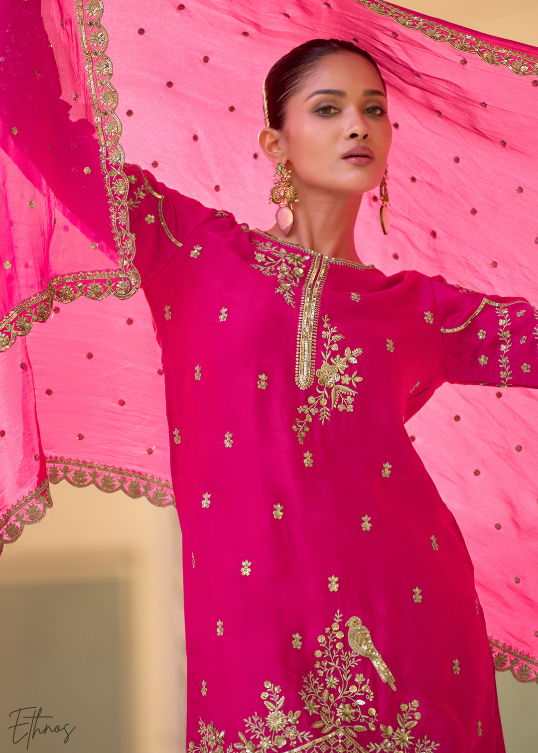 Hot Pink Crepe Silk  Dhoti Suit