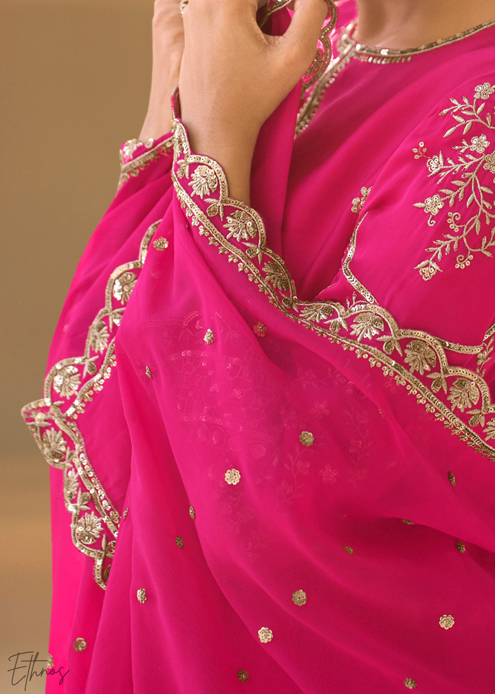 Hot Pink Crepe Silk  Dhoti Suit