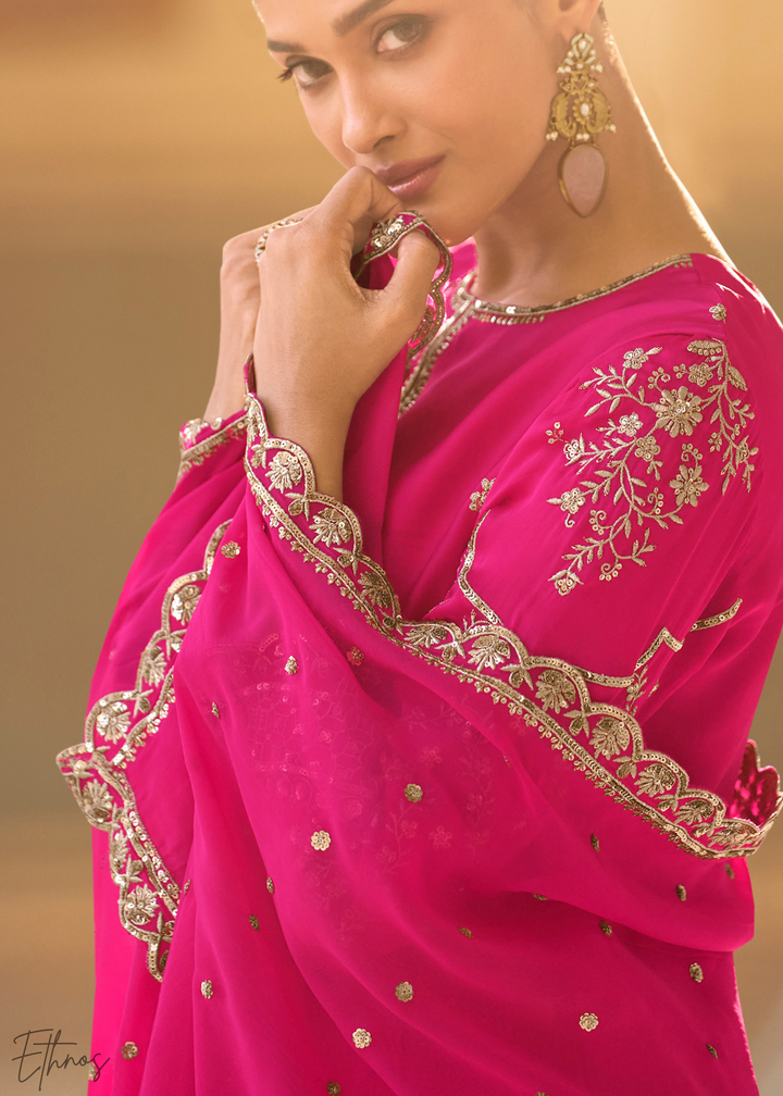Hot Pink Crepe Silk  Dhoti Suit
