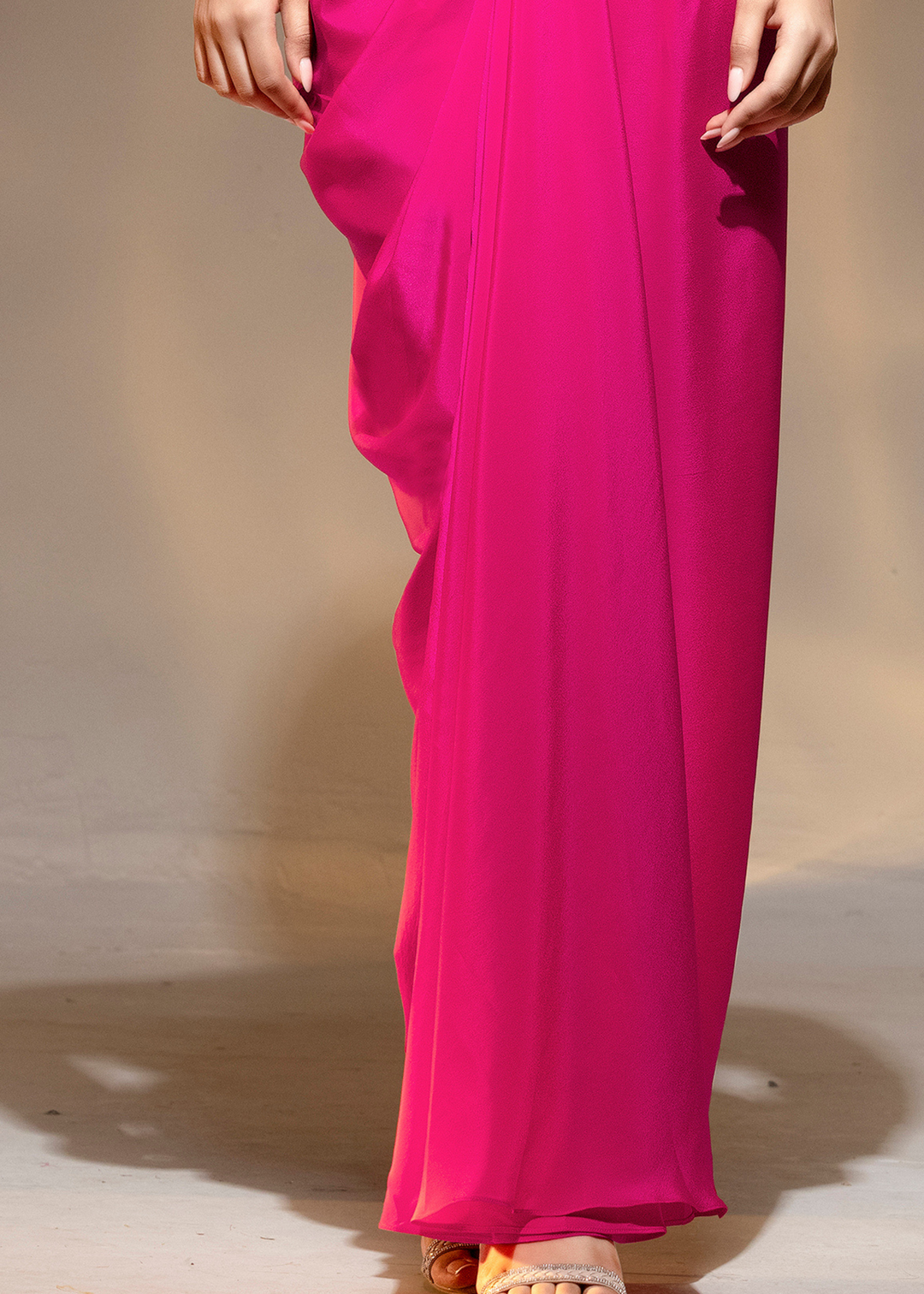 Hot Pink Embroidered Crepe Jacket Dhoti Suit