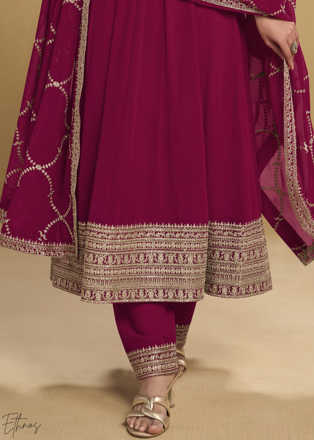Hot Pink Embroidered  Georgette Anarkali Suit