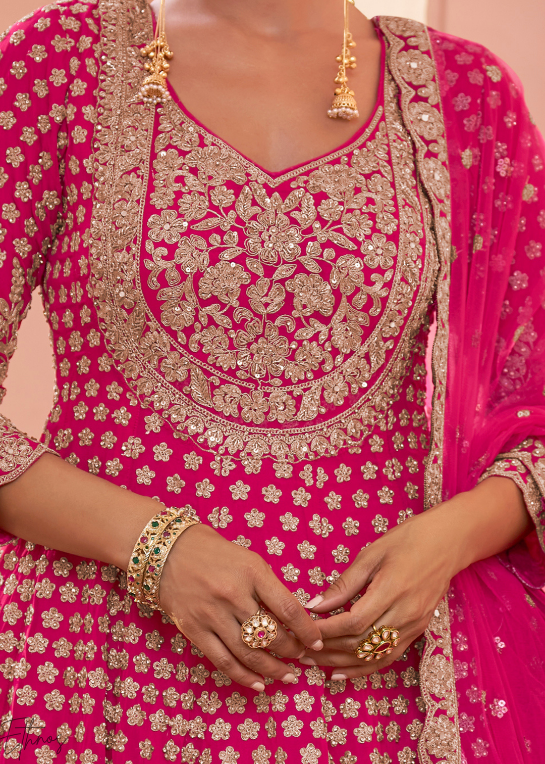 Hot Pink Georgette Anarkali Lehenga Suit