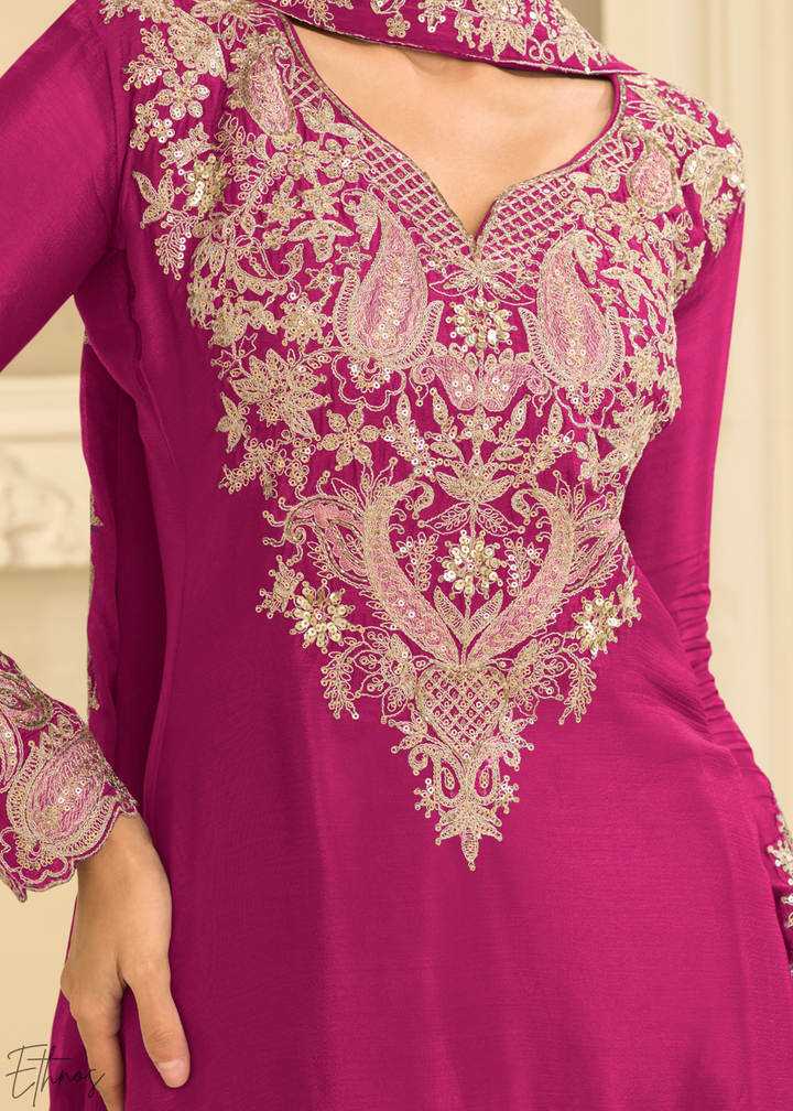 Hot Pink Majestic Baroque Chinon Sharara Suit