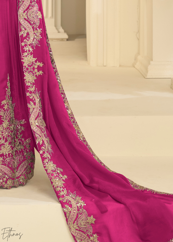 Hot Pink Majestic Baroque Chinon Sharara Suit