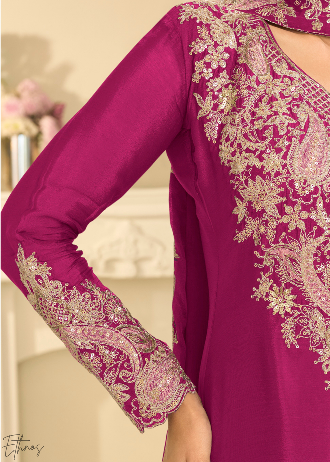 Hot Pink Majestic Baroque Chinon Sharara Suit