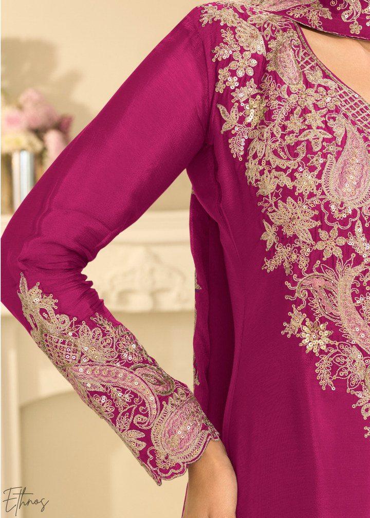 Hot Pink Majestic Baroque Chinon Sharara Suit