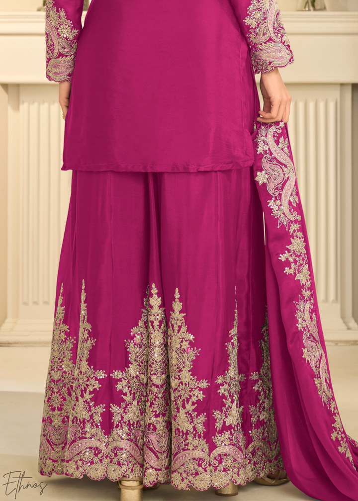 Hot Pink Majestic Baroque Chinon Sharara Suit
