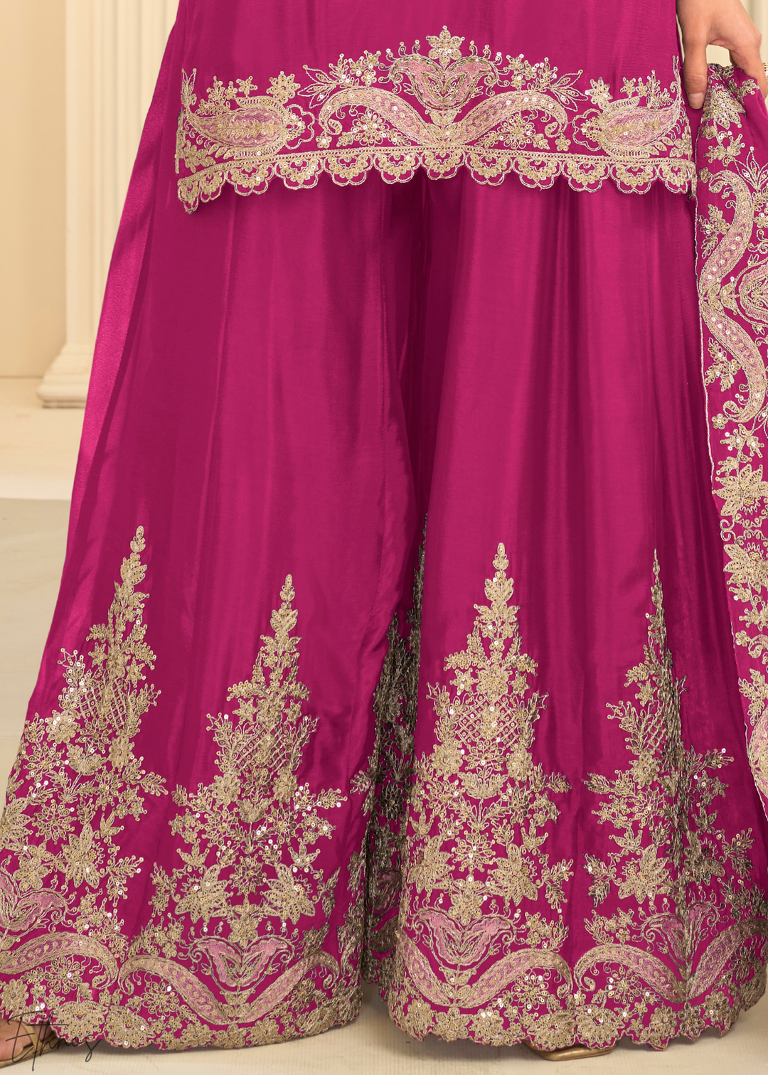 Hot Pink Majestic Baroque Chinon Sharara Suit