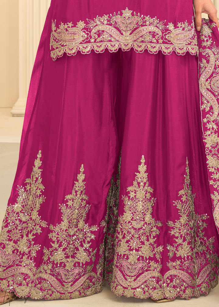 Hot Pink Majestic Baroque Chinon Sharara Suit